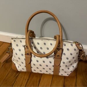 Dooney & Bourke White Coated Canvas Logo Leather Strap Shoulder Bag